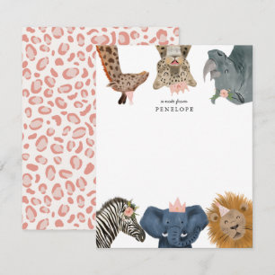 Cute Safari Animals Girls Note Card Notitiekaartje