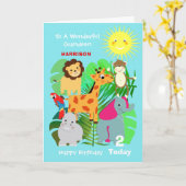 Cute Safari Animals Grandson Happy Birthday Card Kaart (Gele Bloem)