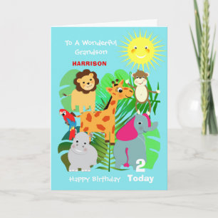 Cute Safari Animals Grandson Happy Birthday Card Kaart