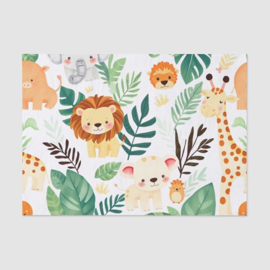 Cute Safari Animals Jungle Pattern Tissuepapier (Voorkant)