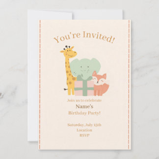 Cute Safari Animals Kids Birthday Invitation Card Kaart