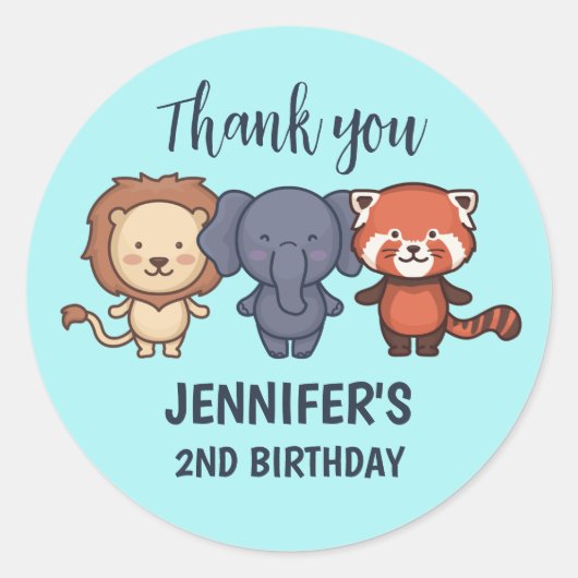 Cute Safari Animals Kinder Zoo Birthday Party Ronde Sticker (Voorkant)