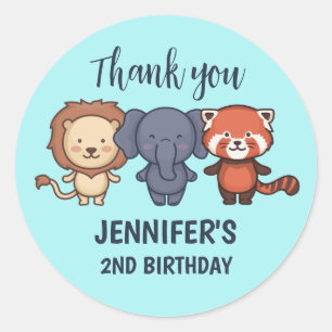 Cute Safari Animals Kinder Zoo Birthday Party Ronde Sticker