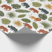 Cute Safari Animals & Leaves Birthday  Cadeaupapier (Hoek)