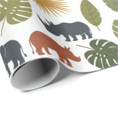 Cute Safari Animals & Leaves Birthday  Cadeaupapier (Rol Hoek)