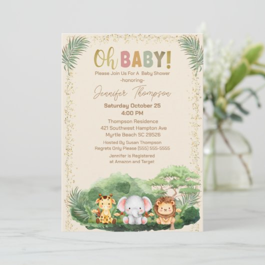 Cute Safari Animals Natuur Beige Baby shower Kaart (Staand voorkant)