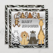 Cute Safari Animals Neutral Silver Baby shower Kaart (Voorkant / Achterkant)