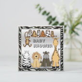 Cute Safari Animals Neutral Silver Baby shower Kaart (Staand voorkant)