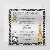 Cute Safari Animals Neutral Silver Baby shower Kaart (Achterkant)