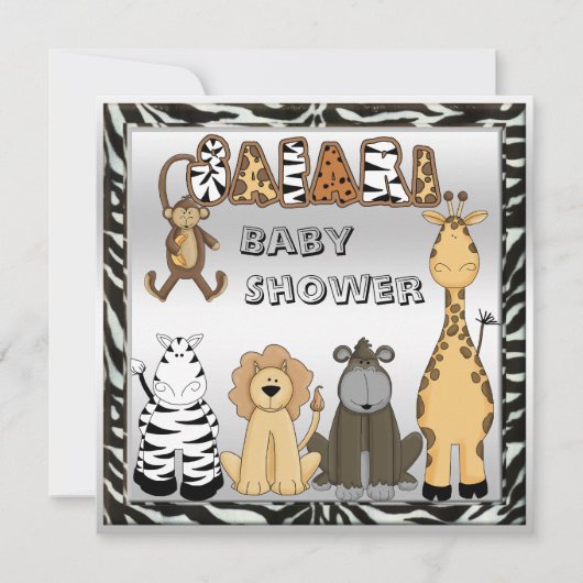 Cute Safari Animals Neutral Silver Baby shower Kaart (Voorkant)