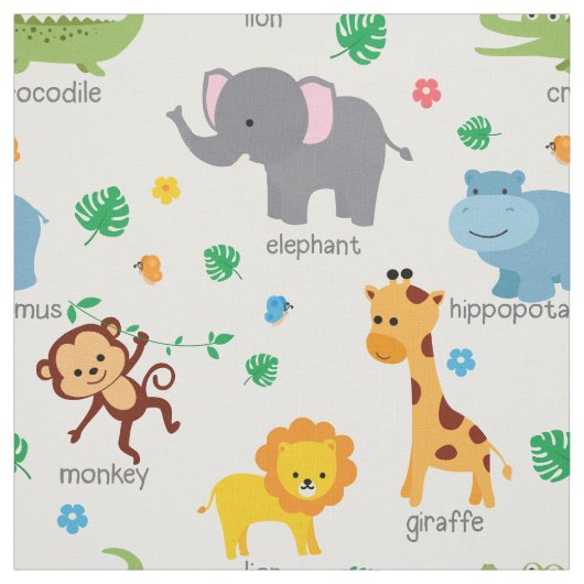 Cute Safari Animals Nursery Fabric Stof (Swatch)