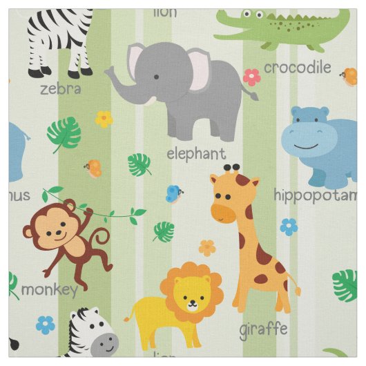 Cute Safari Animals Nursery Fabric Stof (Swatch)