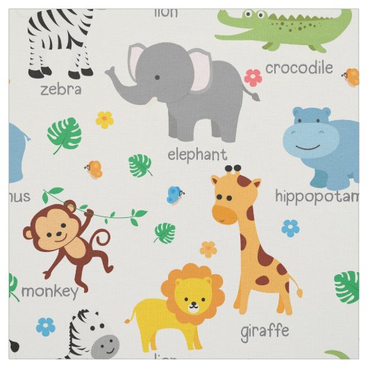 Cute Safari Animals Nursery Fabric Stof (Swatch)