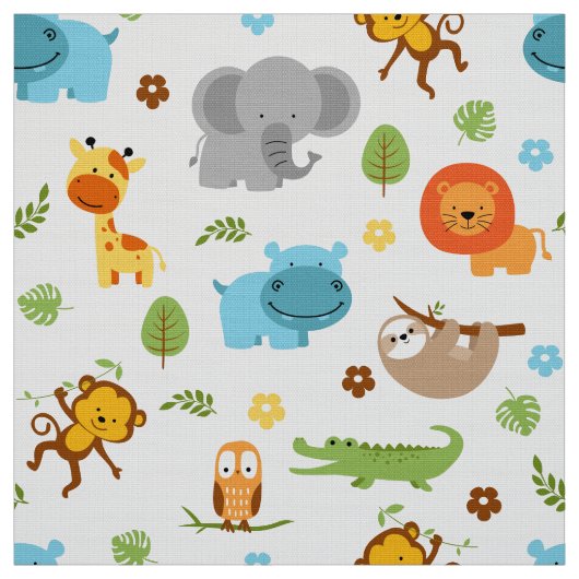 Cute Safari Animals Nursery Fabric Stof (Swatch)