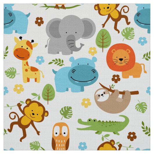 Cute Safari Animals Nursery Fabric Stof (Swatch)