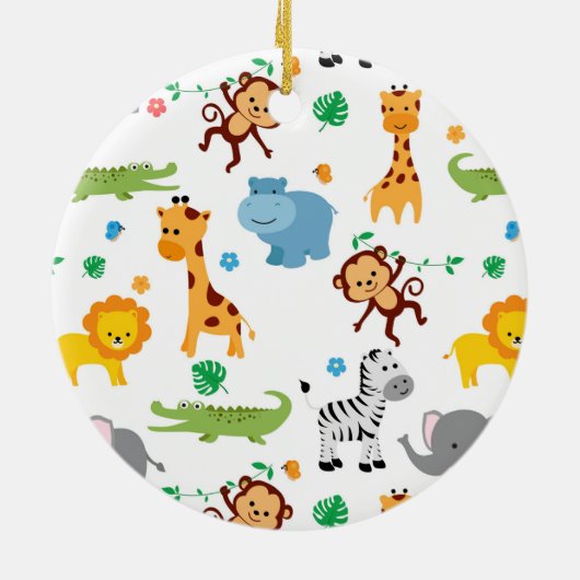 Cute Safari Animals Nursery Pattern Canvas tas Keramisch Ornament (Achterkant)