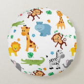 Cute Safari Animals Nursery Pattern Canvas tas Rond Kussen (Voorkant)