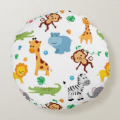 Cute Safari Animals Nursery Pattern Canvas tas Rond Kussen (Achterkant)