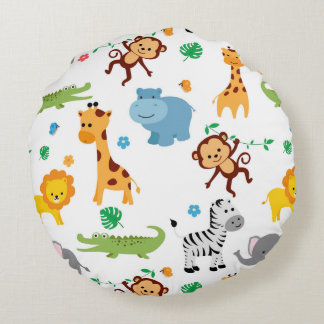 Cute Safari Animals Nursery Pattern Canvas tas Rond Kussen