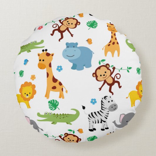 Cute Safari Animals Nursery Pattern Canvas tas Rond Kussen (Achterkant)