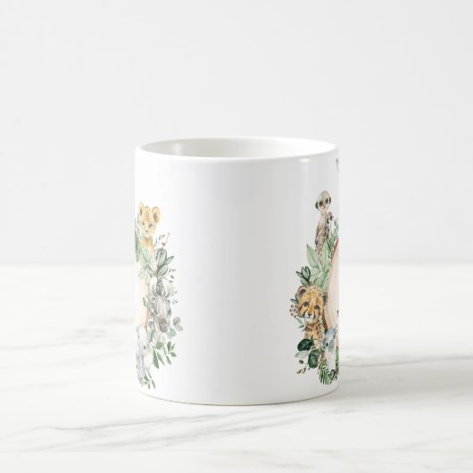 Cute Safari Animals Oerwoud Greenery Boy Monogram Koffiemok (Center)