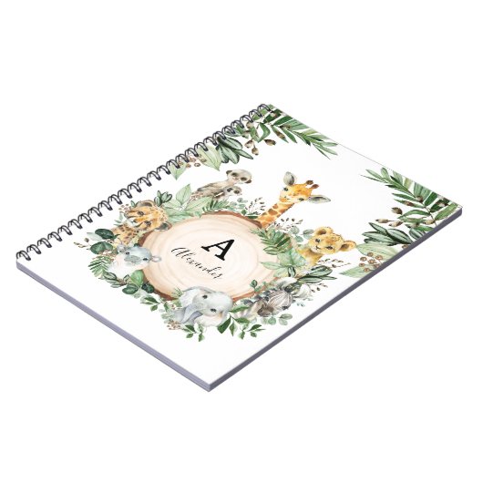 Cute Safari Animals Oerwoud Greenery Boys School Notitieboek (Linkerzijde)