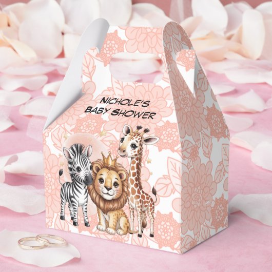 Cute Safari Animals Pink Florals Girl Baby Shower Bedankdoosjes (Huwelijk)