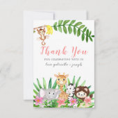 Cute Safari Animals | Roze babymeisjesdouche Bedankkaart (Voorkant)