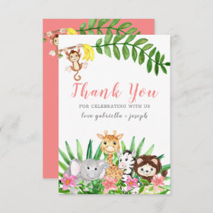 Cute Safari Animals   Roze babymeisjesdouche Bedankkaart