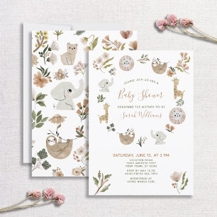 Cute Safari Animals Script Boho Baby shower Kaart