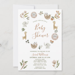 Cute Safari Animals Script Boho Baby shower Kaart