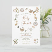 Cute Safari Animals Script Boho Baby shower Kaart (Staand voorkant)