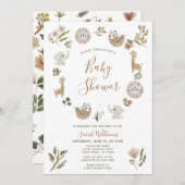 Cute Safari Animals Script Boho Baby shower Kaart (Voorkant / Achterkant)