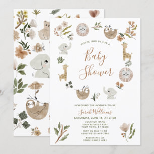 Cute Safari Animals Script Boho Baby shower Kaart
