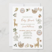 Cute Safari Animals Script Brown Boho Baby shower Kaart (Voorkant)
