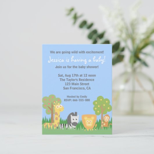 Cute Safari Animals Theme Baby shower Party Kaart (Staand voorkant)