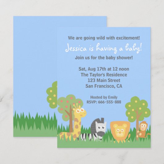Cute Safari Animals Theme Baby shower Party Kaart (Voorkant / Achterkant)