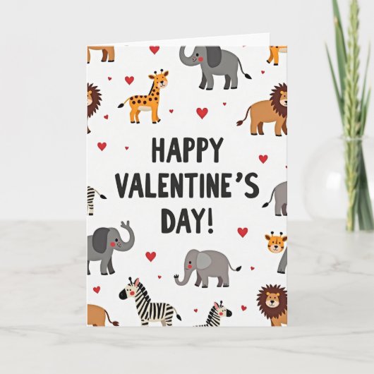 Cute Safari Animals Valentines Day Card Kaart (Voorkant)