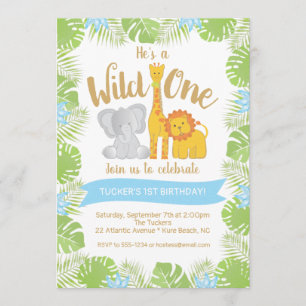 Cute Safari Animals Wild ONE 1st Birthday Kaart