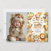 Cute Safari Animals WILD ONE 1st Birthday Photo  Kaart (Voorkant)