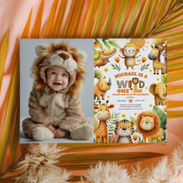 Cute Safari Animals WILD ONE 1st Birthday Photo  Kaart
