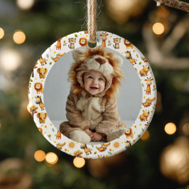 Cute Safari Animals WILD ONE 1st Birthday Photo Keramisch Ornament