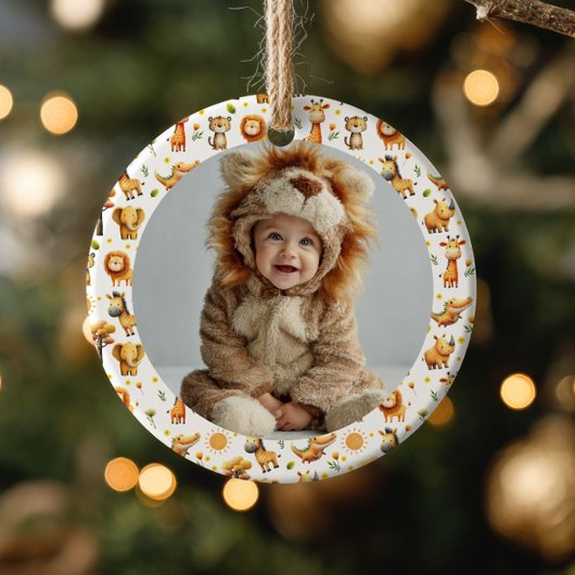 Cute Safari Animals WILD ONE 1st Birthday Photo Keramisch Ornament