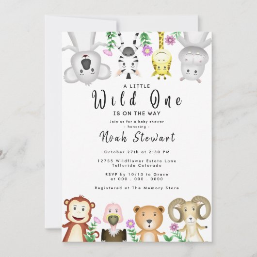 Cute Safari Animals Wild One Baby shower Kaart (Voorkant)