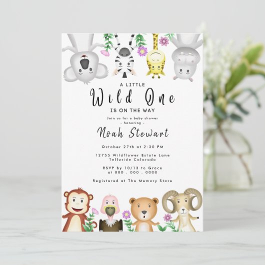 Cute Safari Animals Wild One Baby shower Kaart (Staand voorkant)