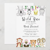Cute Safari Animals Wild One Baby shower Kaart (Voorkant / Achterkant)
