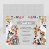 Cute Safari Animals Wild One Boy Baby shower Dank Bedankkaart (Voorkant / Achterkant)