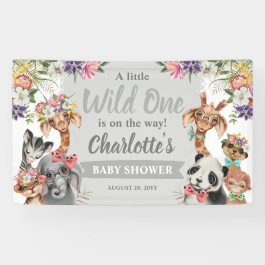Cute Safari Animals Wild One Boy Baby shower Spandoek (Horizontaal)