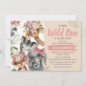 Cute Safari Animals Wild One Girl Baby shower Kaart (Voorkant)