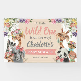 Cute Safari Animals Wild One Girl Baby shower Spandoek